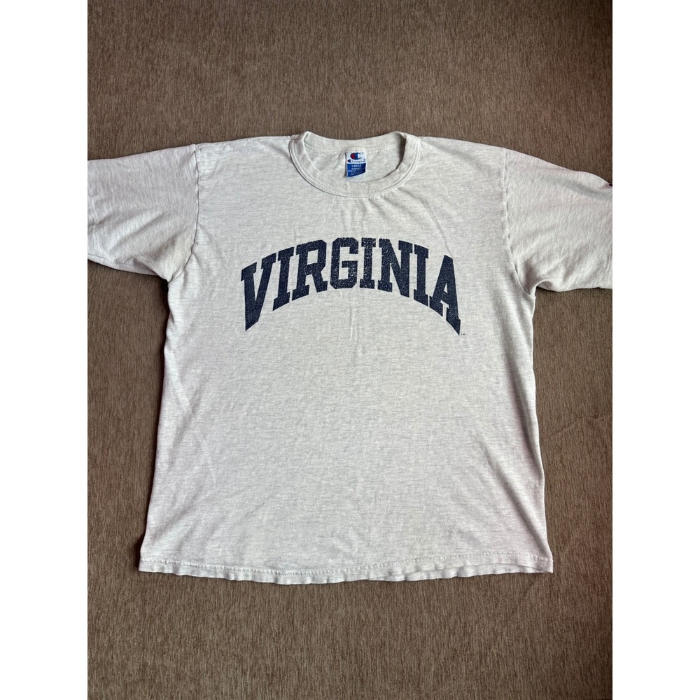 Vintage Champion Blue Bar Virginia T-Shirt Silver Gray Made in USA Large 90s